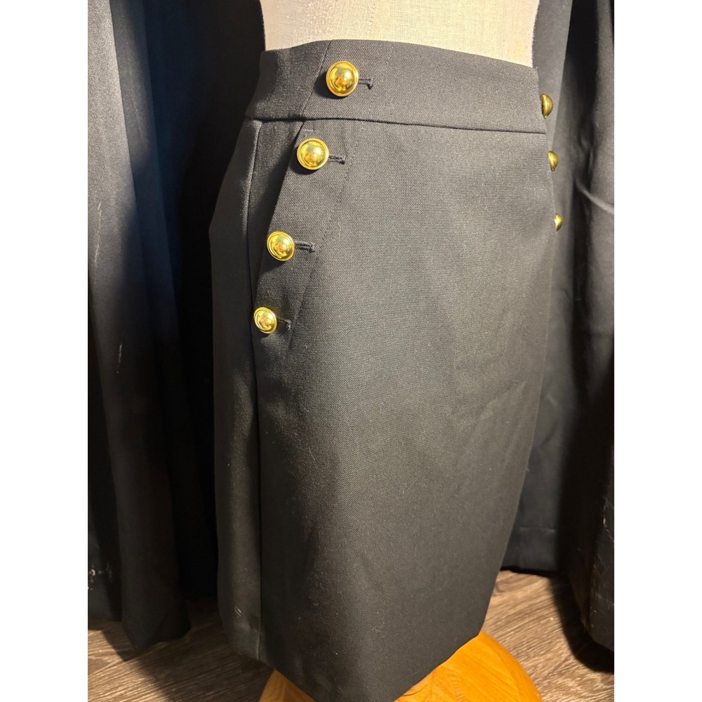 Black Sailor Pencil Skirt Gold Button Nautical Professional Knee Length 395104